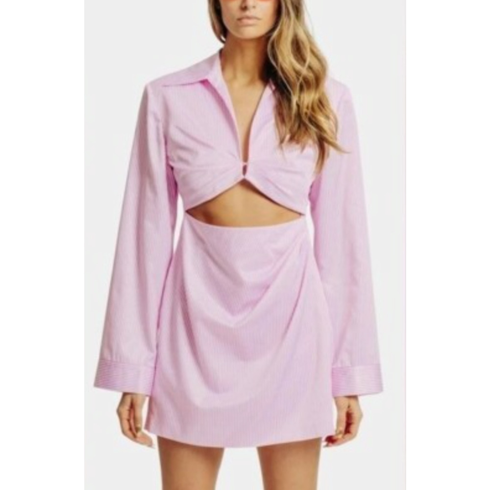 NWT TORN BY RONNY KOBO PINK WHITE STRIPE CHAR MINI DRESS SZ S